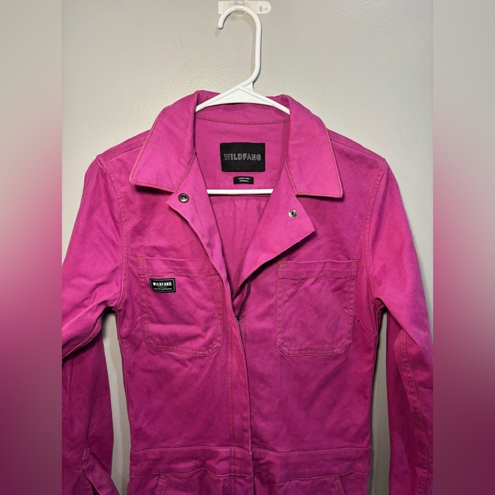 Wildfang THE ESSENTIAL LONG SLEEVE COVERALL Bright Pink Purple size XS workwear - Picture 12 of 12